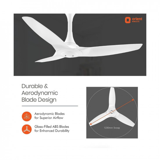 Orient Electric Aeroquiet BLDC with 5 Years Warranty and Energy Saving Ceiling Fan with Remote | 1230 mm Noiseless Premium Ceiling Fan for Home | 5 Star Rated (White)