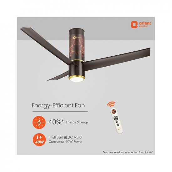 Orient Electric Aeroslim 1200mm BLDC motor Smart Ceiling Fan with IOT, Remote & Under light (Flame Gold)