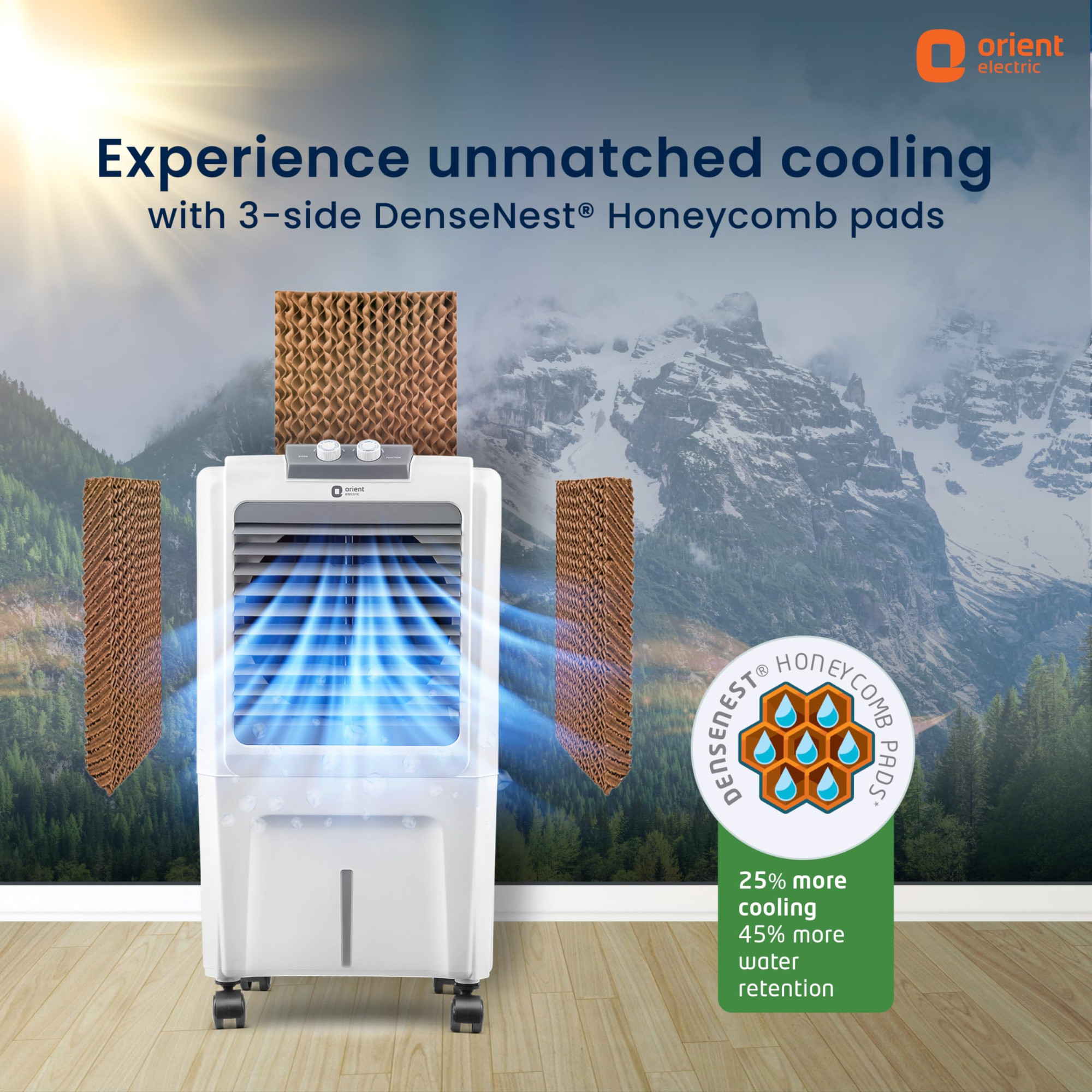 Orient Electric Durachill 40 L Portable Air Cooler For Home Densenest Honeycomb Pads More Air Delivery Fully Collapsible Louvers Inverter Compatible 1 Year Warranty by Orient White Grey