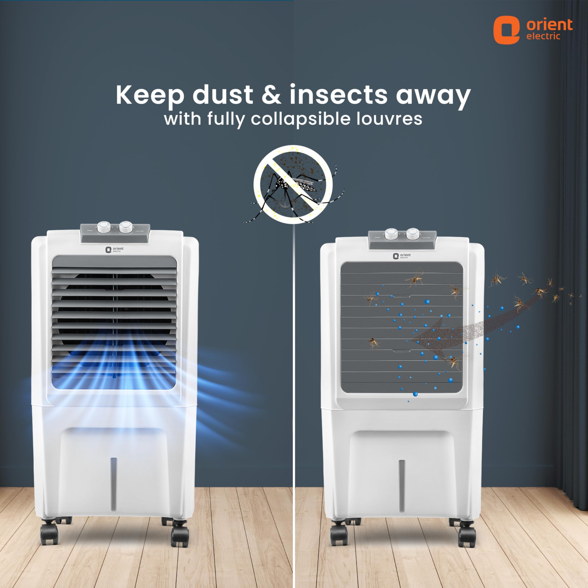 Orient Electric Durachill 40 L Portable Air Cooler For Home Densenest Honeycomb Pads More Air Delivery Fully Collapsible Louvers Inverter Compatible 1 Year Warranty by Orient White Grey