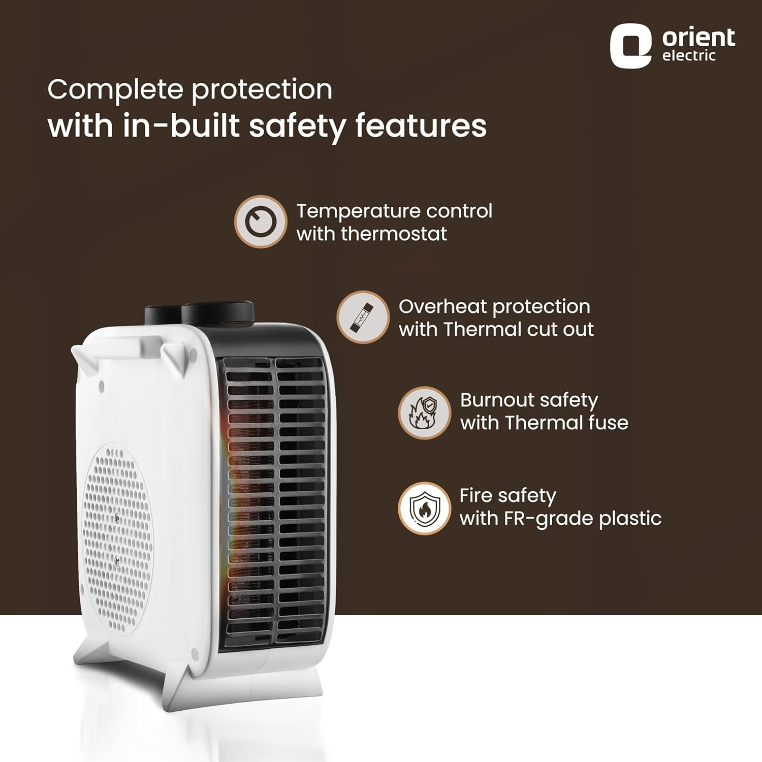 Orient Electric Glint Room Heater for Home  Dual Heating Mode 10002000 Watts  Overheat Protection  Dual Placement  5 Level Safety Protection  Electric Fan Heater for Winter  Pack of 1 - White