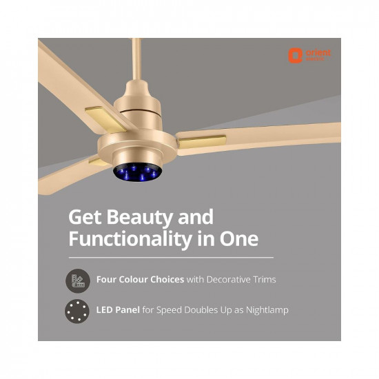 Orient Electric I Tome Plus 1200mm 26W BLDC Energy Saving Ceiling Fan with Remote | 5 Star Rated | Decorative Ceiling Fan (Topaz Gold, Pack of 1)