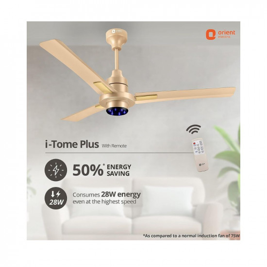 Orient Electric I Tome Plus 1200mm 26W BLDC Energy Saving Ceiling Fan with Remote | 5 Star Rated | Decorative Ceiling Fan (Topaz Gold, Pack of 1)
