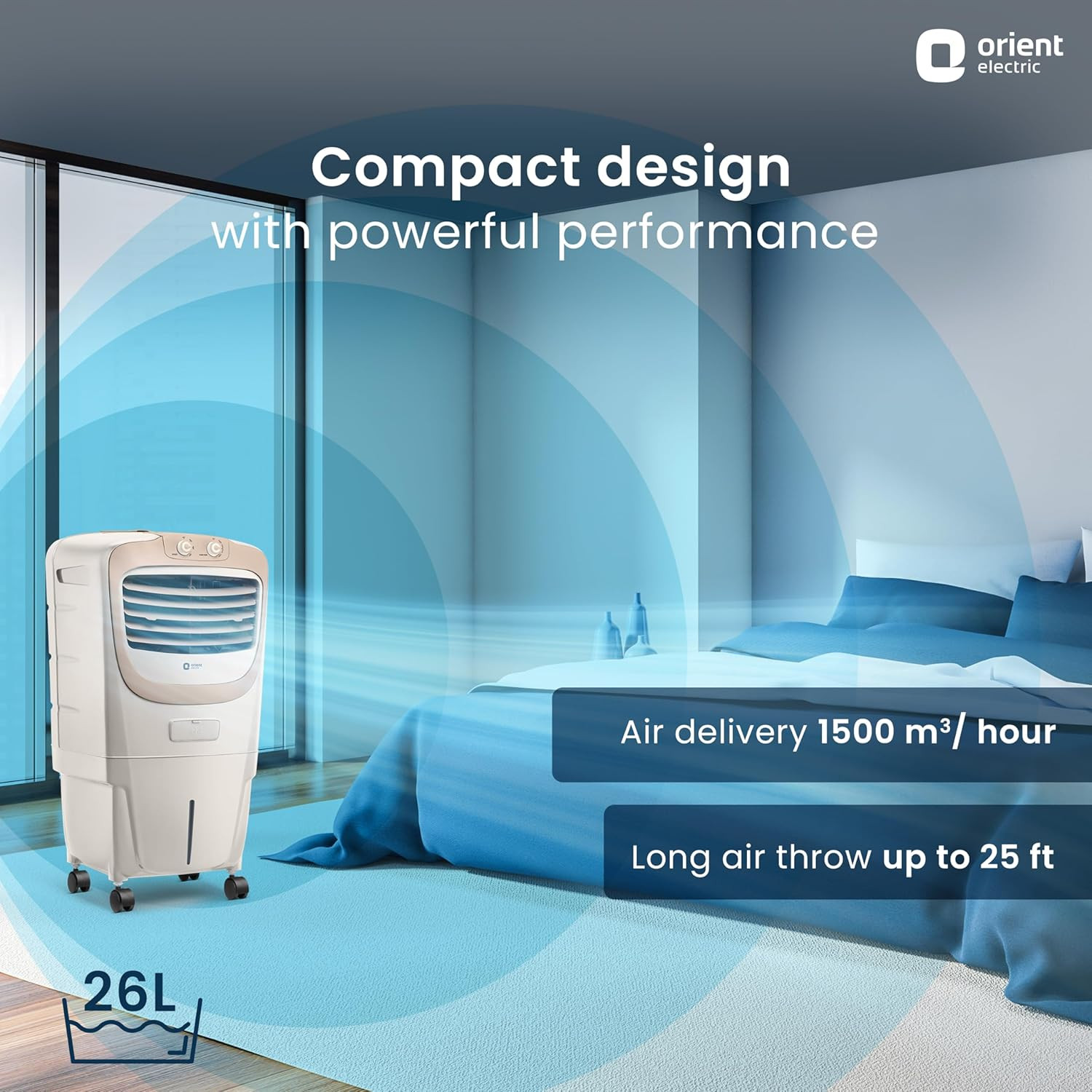 Orient Electric Premia 26 L Personal Air Cooler Home  Densenest Honeycomb Pads With Dust Filter  Inverter Compatible  Portable Air Cooler For Room  Ice Chamber For Extra Cooling  Beige
