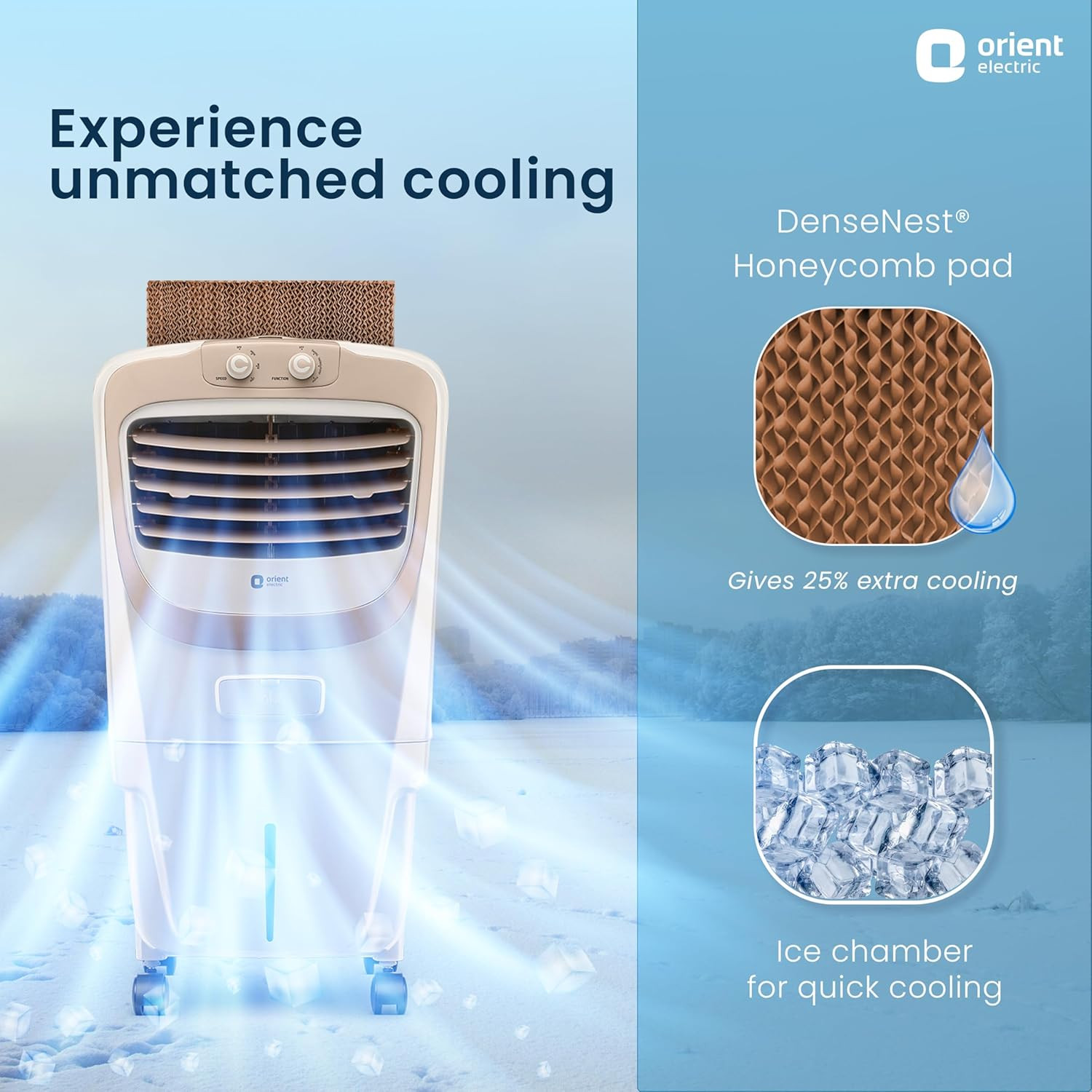 Orient Electric Premia 26 L Personal Air Cooler Home  Densenest Honeycomb Pads With Dust Filter  Inverter Compatible  Portable Air Cooler For Room  Ice Chamber For Extra Cooling  Beige