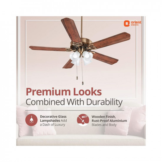Orient Electric Subaris 1300mm Underlight Ceiling Fan With Light | 100% Copper Motor | High Air Speed and Delivery (Antique Copper, Pack of 1)