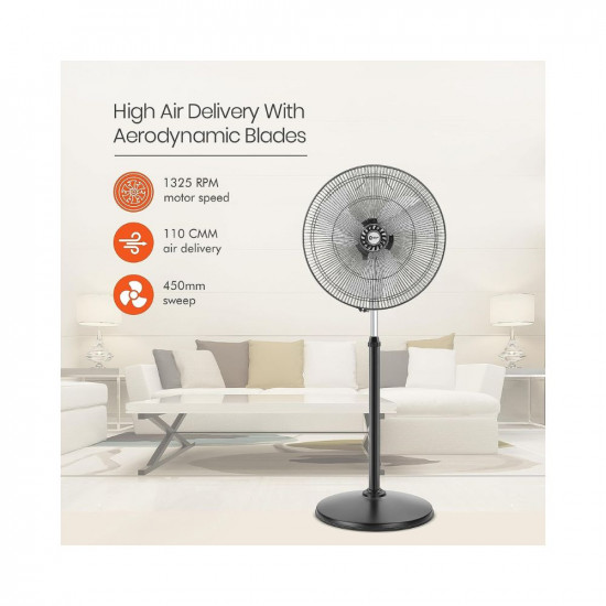 Orient Electric Tornado Pedestal Fan, 450 mm (Black)