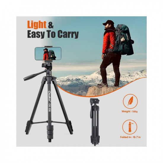 Osaka OS 550 Tripod 55 Inches (140 cm) with Mobile Holder and Carry Case for Smartphone & DSLR Camera Portable Lightweight Aluminium Tripod