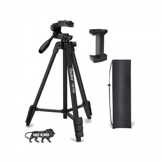 Osaka OS 550 Tripod 55 Inches (140 cm) with Mobile Holder and Carry Case for Smartphone & DSLR Camera Portable Lightweight Aluminium Tripod
