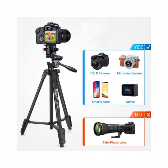 Osaka OS 550 Tripod 55 Inches (140 cm) with Mobile Holder and Carry Case for Smartphone & DSLR Camera Portable Lightweight Aluminium Tripod