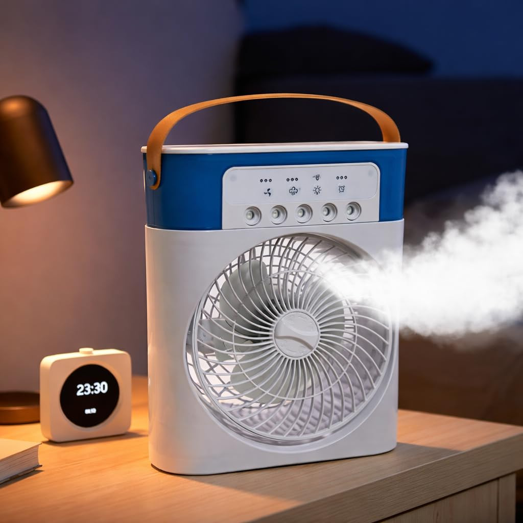 Osring By Home Cube Portable Air Cooler Fan with Mist Spray USB Powered Desktop Portable Cooling Fan 60 Adjustable Mini Evaporative Cooler with Timer for Home Camping Office Bedroom Desk