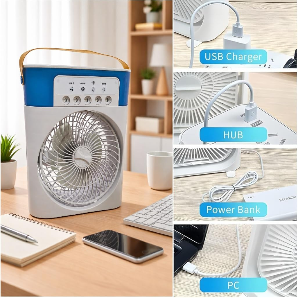 Osring By Home Cube Portable Air Cooler Fan with Mist Spray USB Powered Desktop Portable Cooling Fan 60 Adjustable Mini Evaporative Cooler with Timer for Home Camping Office Bedroom Desk