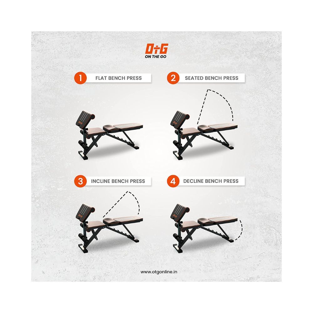 OtG ON THE GO 6 in 1 Multi-Functional Weight Strength Training Foldable Incline Decline Exercise Preacher Bench