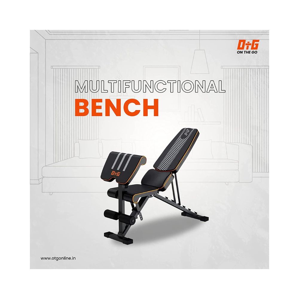 OtG ON THE GO 6 in 1 Multi-Functional Weight Strength Training Foldable Incline Decline Exercise Preacher Bench
