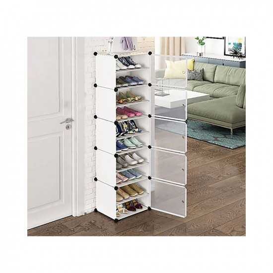 Oumffy Shoe Rack Portable Shoe Rack Organizer 30 Pair Tower Shelf Storage Cabinet Stand Expandable for Heels, Boots, Slippers, 10 Tier (Double 10 Shelves, White, Plastic)