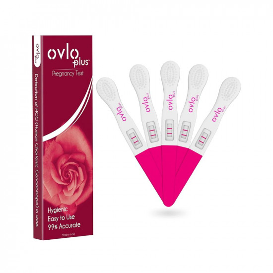 Ovlo Plus ® Pregnancy Test Kit Early Detect - Pack of 5 Tests - Highly Accurate and Fast Results To Check HCG presence in Urine After successful fertilisation during Ovulation