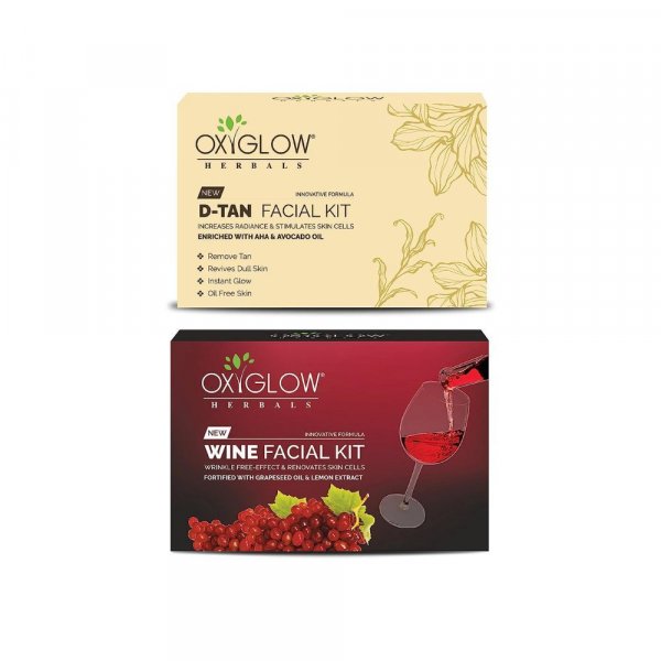OxyGlow Herbals D-Tan Facial Kit 50 Gm &amp; OxyGlow Herbals Wine Facial Kit 53 Gm(Combo Pack)