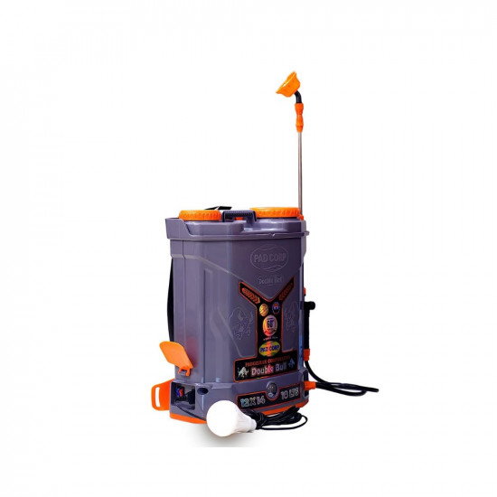 Pad Corp By Padgilwar Corporation Double Bull Battery Operated Sprayer 12Vx14 Strong Tank 18 Liter, 4 Set Of Nozzles, High Pressure Double Motor, 1.7 Ah Fast Charger, Gray, Battery Powered