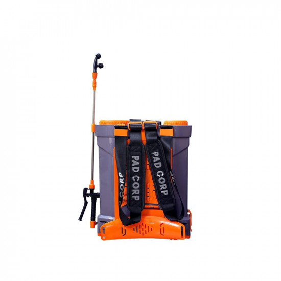 Pad Corp By Padgilwar Corporation Double Bull Battery Operated Sprayer 12Vx14 Strong Tank 18 Liter, 4 Set Of Nozzles, High Pressure Double Motor, 1.7 Ah Fast Charger, Gray, Battery Powered