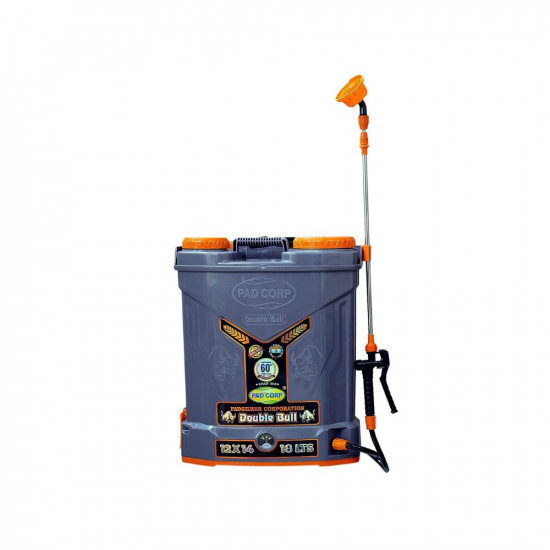 Pad Corp By Padgilwar Corporation Double Bull Battery Operated Sprayer 12Vx14 Strong Tank 18 Liter, 4 Set Of Nozzles, High Pressure Double Motor, 1.7 Ah Fast Charger, Gray, Battery Powered