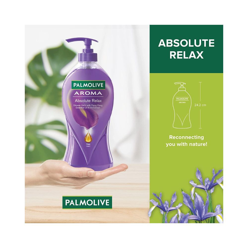 Palmolive Aroma Absolute Relax Gel Single Pump Bottle Essential Oil & Iris Extracts for a Soft and Smooth Skin Silicones Body Wash - 750ml