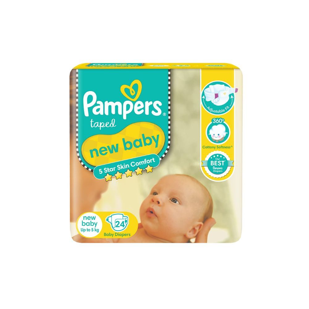 Pampers Active Baby Diapers, New Born, Extra Small, (NB, XS) size, 24 Count, Taped style diaper