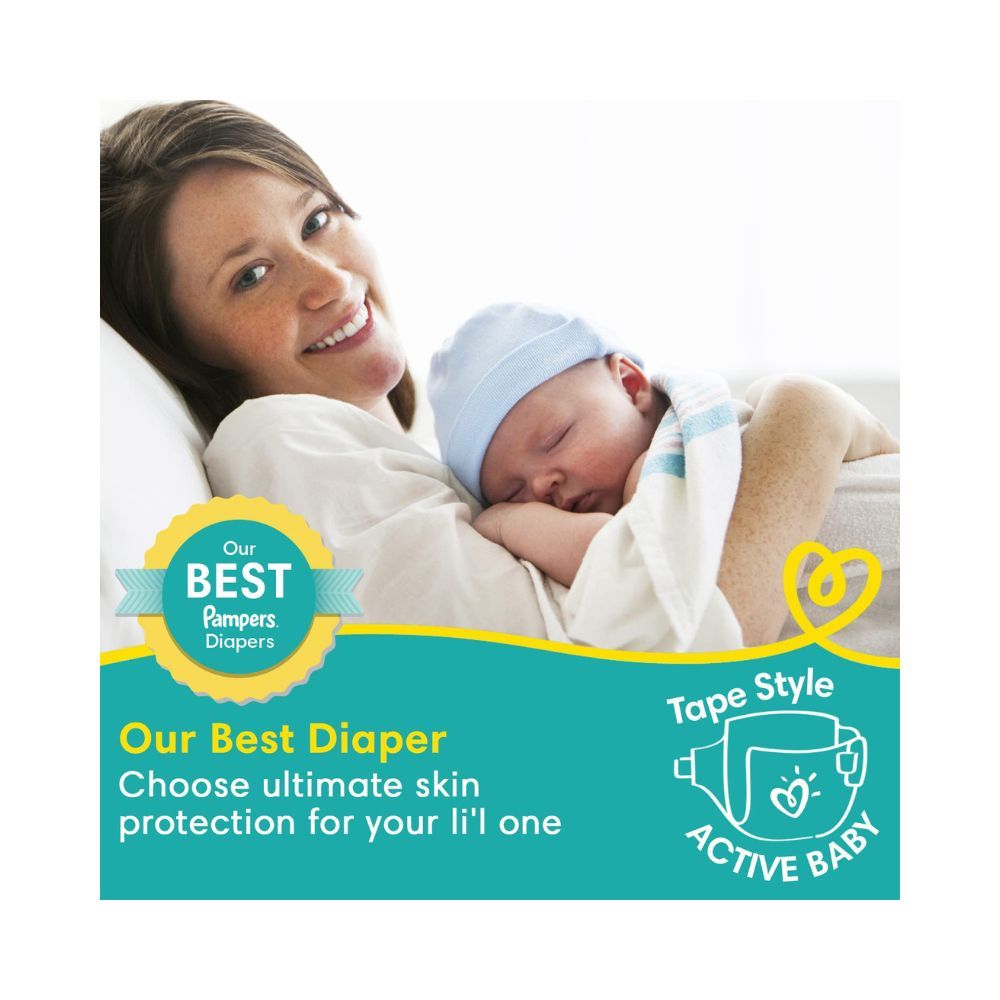Pampers Active Baby Diapers, New Born, Extra Small, (NB, XS) size, 24 Count, Taped style diaper