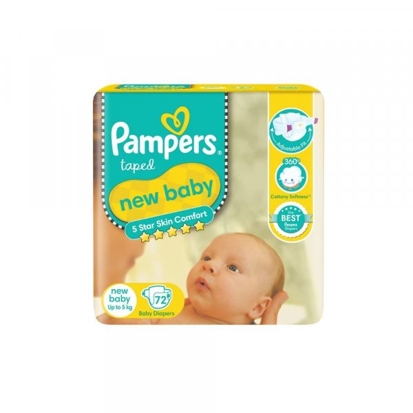 Pampers Active Baby Diapers, New Born, Extra Small, (NB, XS) size, 72 Count, Taped style diaper