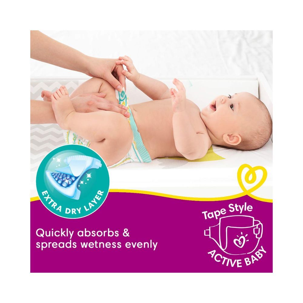 Pampers Active Baby Taped Diapers, Medium size diapers, (MD) 90 count, taped style custom fit
