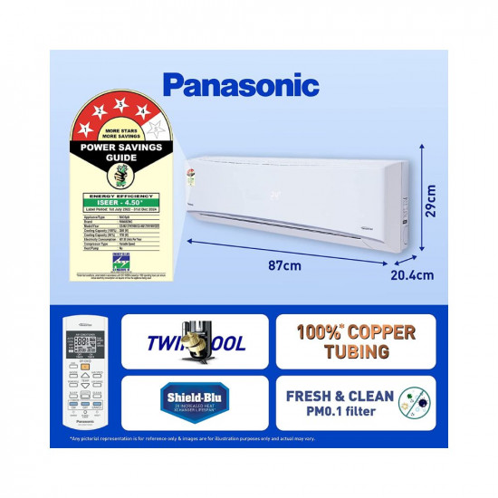 Panasonic 1 Ton 4 Star Wi-Fi Inverter Smart Split AC (Copper Condenser, 7 in 1 Convertible with additional AI Mode, 4 Way Swing, PM 0.1 Air Purification Filter, CS/CU-NU12YKY4W,2023 Model, White)