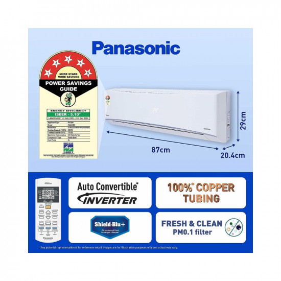 Panasonic 1 Ton 5 Star Wi Fi Inverter Smart Split AC Copper Condenser