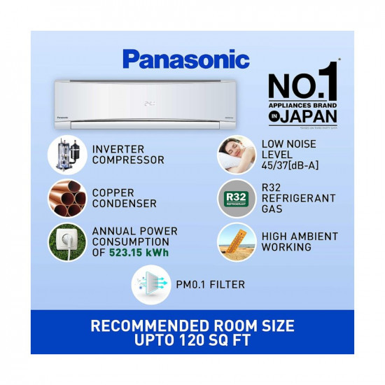 Panasonic 1 Ton 5 Star Wi-Fi Inverter Smart Split AC (Copper Condenser, 7 in 1 Convertible with AI, 4 Way Swing, PM Filter, CS/CU-NU12YKY5W,2023 Model, White)