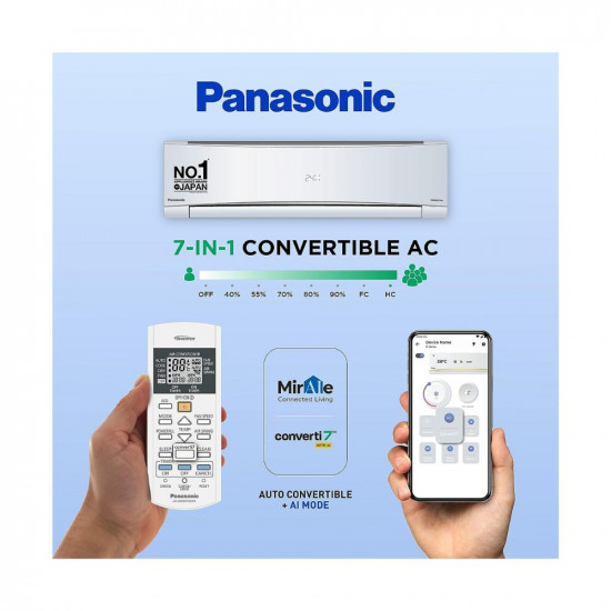 Panasonic 1.5 Ton 4 Star Wi-Fi Inverter Smart Split AC (Copper Condenser, 7 in 1 Convertible with additional AI Mode, 4 Way Swing, PM 0.1 Air Purification Filter