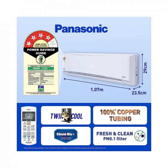 Panasonic 1.5 Ton 4 Star Wi-Fi Inverter Smart Split AC (Copper Condenser, 7 in 1 Convertible with additional AI Mode, 4 Way Swing, PM 0.1 Air Purification Filter