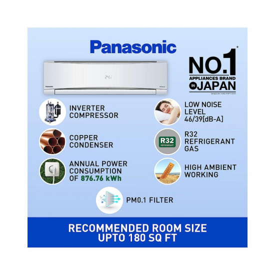 Panasonic 1.5 Ton 4 Star Wi-Fi Inverter Smart Split AC (Copper Condenser, 7 in 1 Convertible with additional AI Mode, 4 Way Swing, PM 0.1 Air Purification Filter