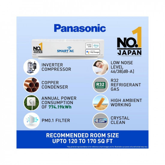 Panasonic 1.5 Ton 5 Star Wi-Fi Inverter Smart Split AC (Copper Condenser, 7 in 1 Convertible with True AI Mode, 4 Way Swing, PM 0.1 Air Purification Filter, CS/CU-NU18ZKY5W, 2024 Model, White)