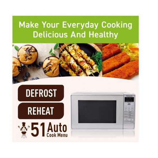 Panasonic 20L Solo Microwave Oven (NN-ST26JMFDG, Silver, 51 Auto Menus)