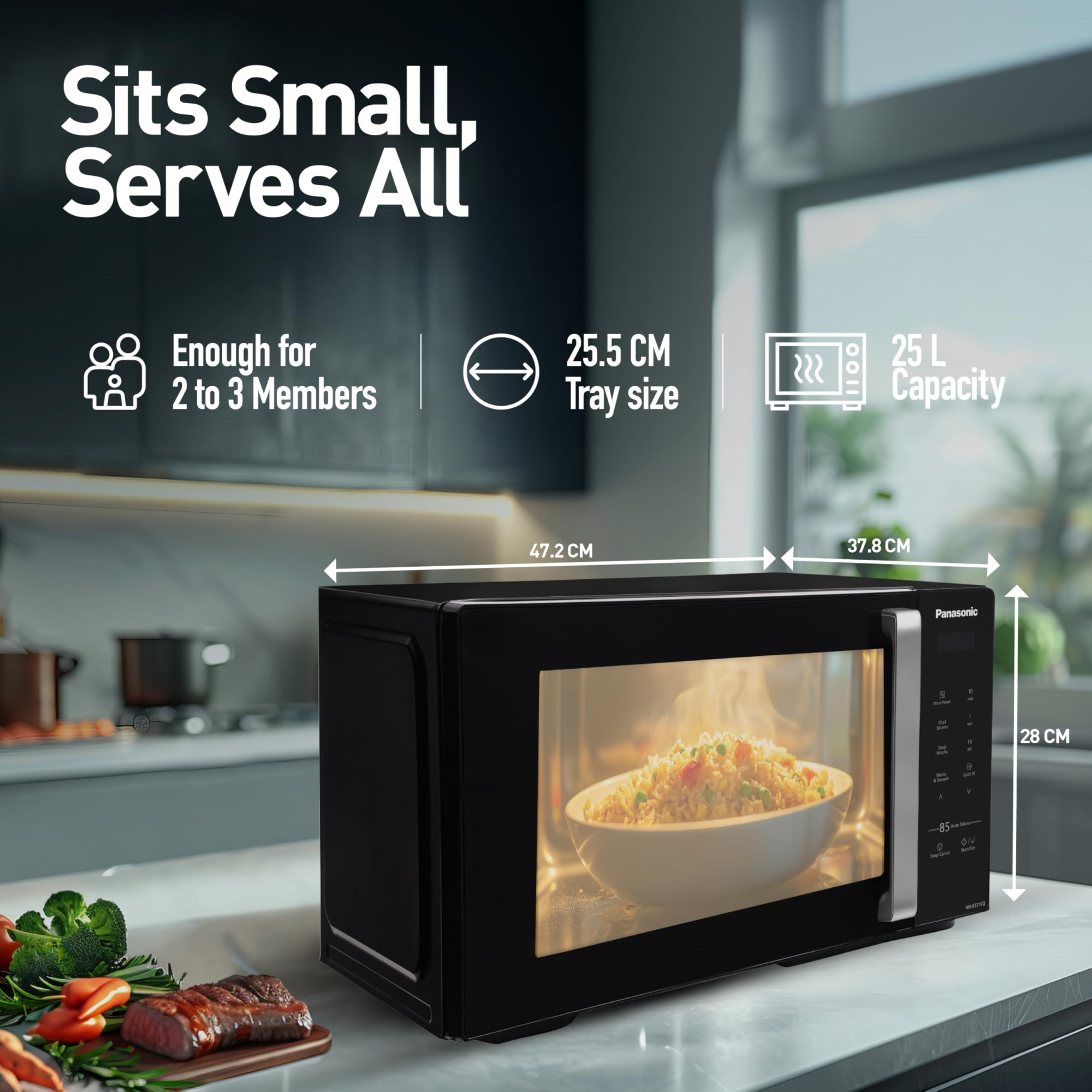 Panasonic 25L Solo Microwave Oven NN-ST310QBFG Black 85 Auto Cook Menus