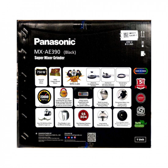 Panasonic MX-AE390 (Black) Monster Super Mixer Grinder 750W With 3 Jar