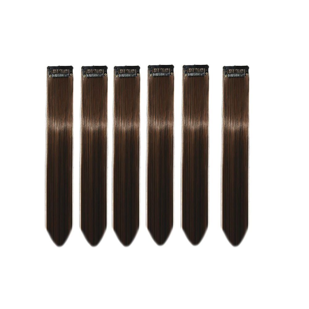 Paradise Hair Streak Colored Extension Highlighter For Women And Girls (Set Of 6pc) (Medium Brown)