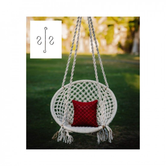 Patiofy Single Seater Home Swing For Adults & Kids |Suitable For Living Room/Balcony/Outdoor |Capacity Upto 120 Kgs|Includes Free Hanging Accessories |Handmade Jhula With Premium White Cotton Rope.
