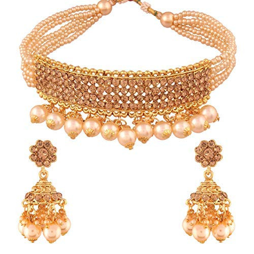 Indian Bollywood CZ AD Pearl Style Choker Necklace Wedding Fashion Jewelry  Sets | eBay