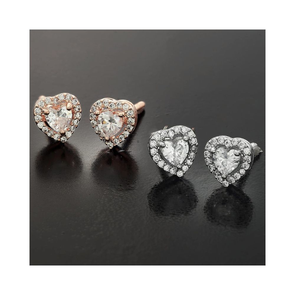 Peora American Diamond Cubic Zirconia Crystal Combo Set of 2 Stud Earrings for Women