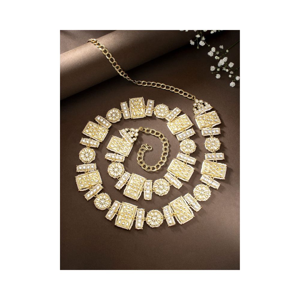 Peora Ethnic Gold Plated Kundan Studded Kamarband Belly Chain For Women (White)