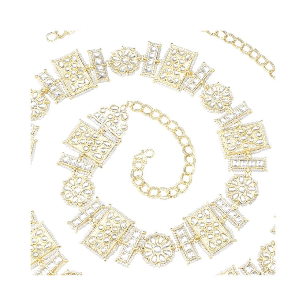 Peora Ethnic Gold Plated Kundan Studded Kamarband Belly Chain For Women (White)