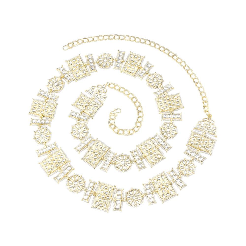 Peora Ethnic Gold Plated Kundan Studded Kamarband Belly Chain For Women (White)