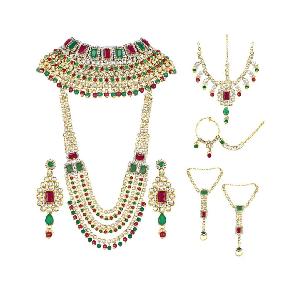 Peora Ethnic Indian Traditional Gold Plated Kundan Dulhan Bridal Jewellery Set