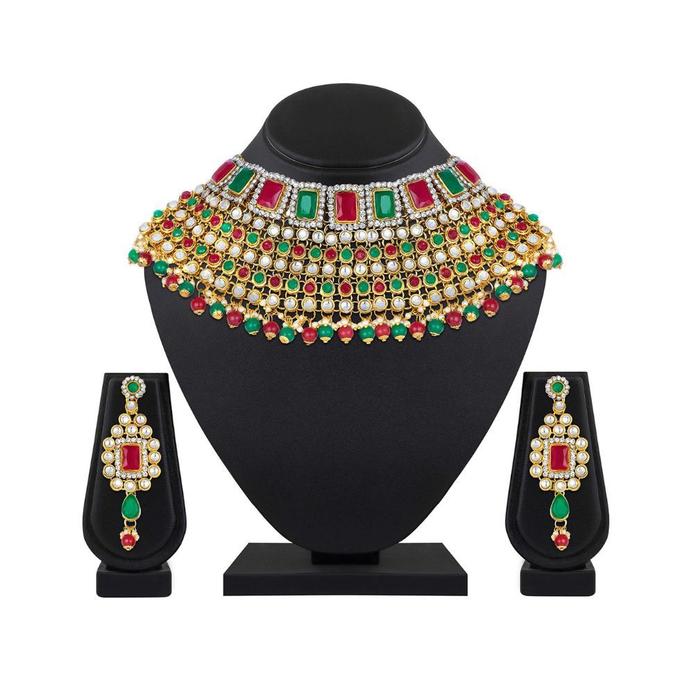 Peora Ethnic Indian Traditional Gold Plated Kundan Dulhan Bridal Jewellery Set