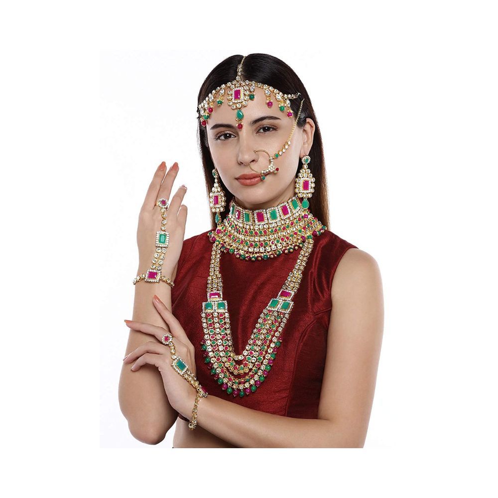 Peora Ethnic Indian Traditional Gold Plated Kundan Dulhan Bridal Jewellery Set