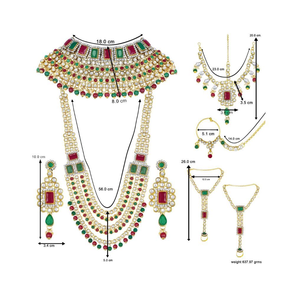 Peora Ethnic Indian Traditional Gold Plated Kundan Dulhan Bridal Jewellery Set